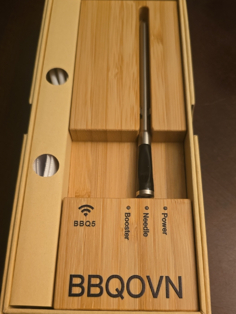 Bamboo Wireless BBQ Grill Thermometer Fork - Natural Wood